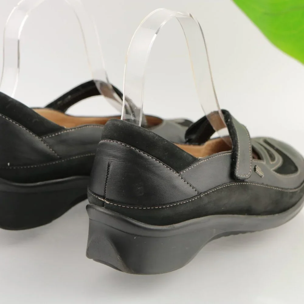 Finn Comfort Womens Glendale Mary Jane Shoe Size 37 6 Black Leather Flats Loafer